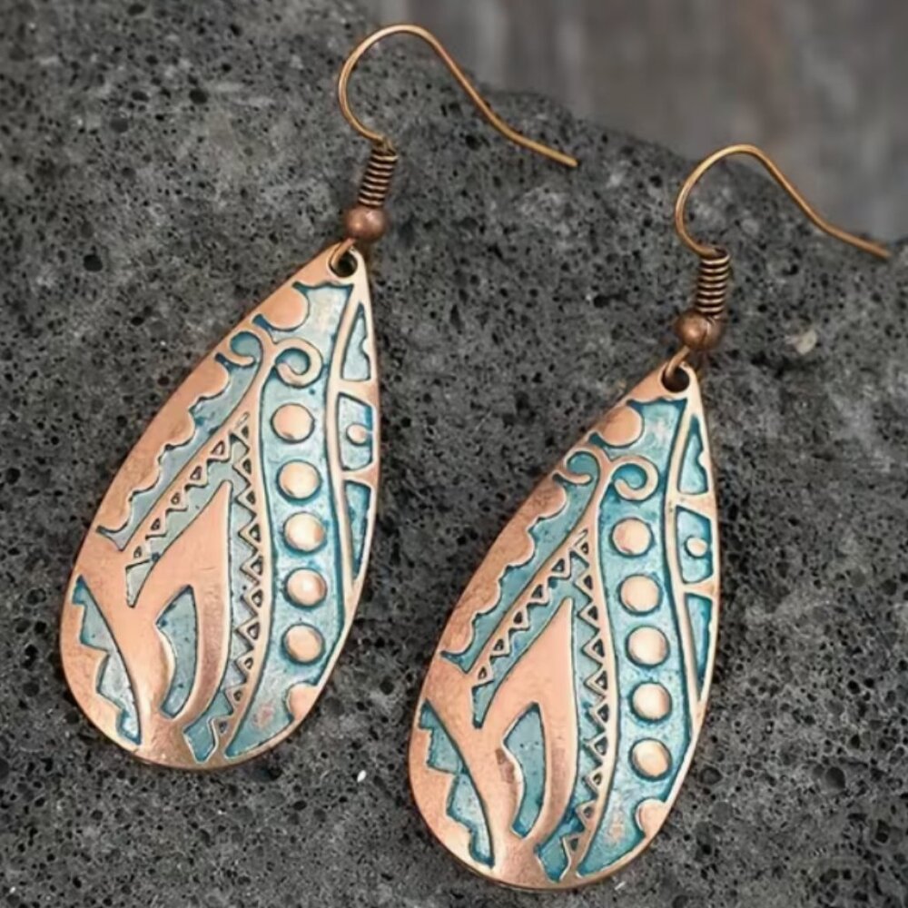 🦋 Turquoise and Copper Boho Earrings - Picture 2 of 5